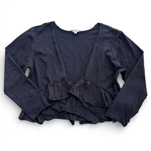 Just Jill Women XL Black Ruffle Long Sleeve Open Front Cropped Cardigan Chic Y2K